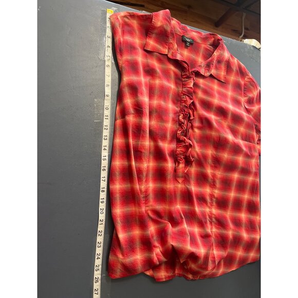 Talbots Womens Red Plaid Ruffle Front Blouse 16W - Picture 2 of 9